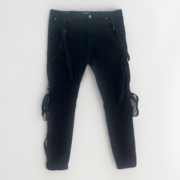 Serenede Men's Black‎ Strappy Skinny Jeans Gothic Punk Grunge - Size 42 - Picture 1 of 12